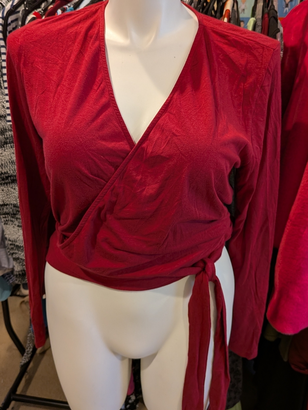 1901 Red Wrap-Style Long Sleeve Top - XL
